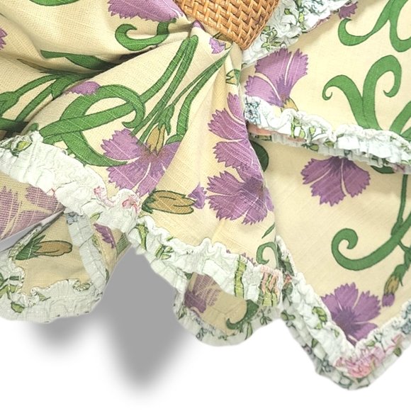 Dining Cloth Napkins Set (4) Floral Iris and Leaves Thick Ruffle Edge Unique - Picture 5 of 8